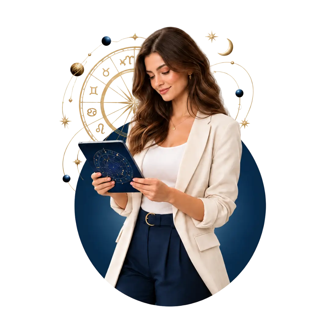 Reader exploring her personalized birth chart